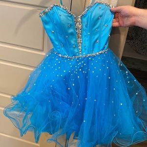 Mori Lee Short Blue Bedazzled Prom Dress - Size 8